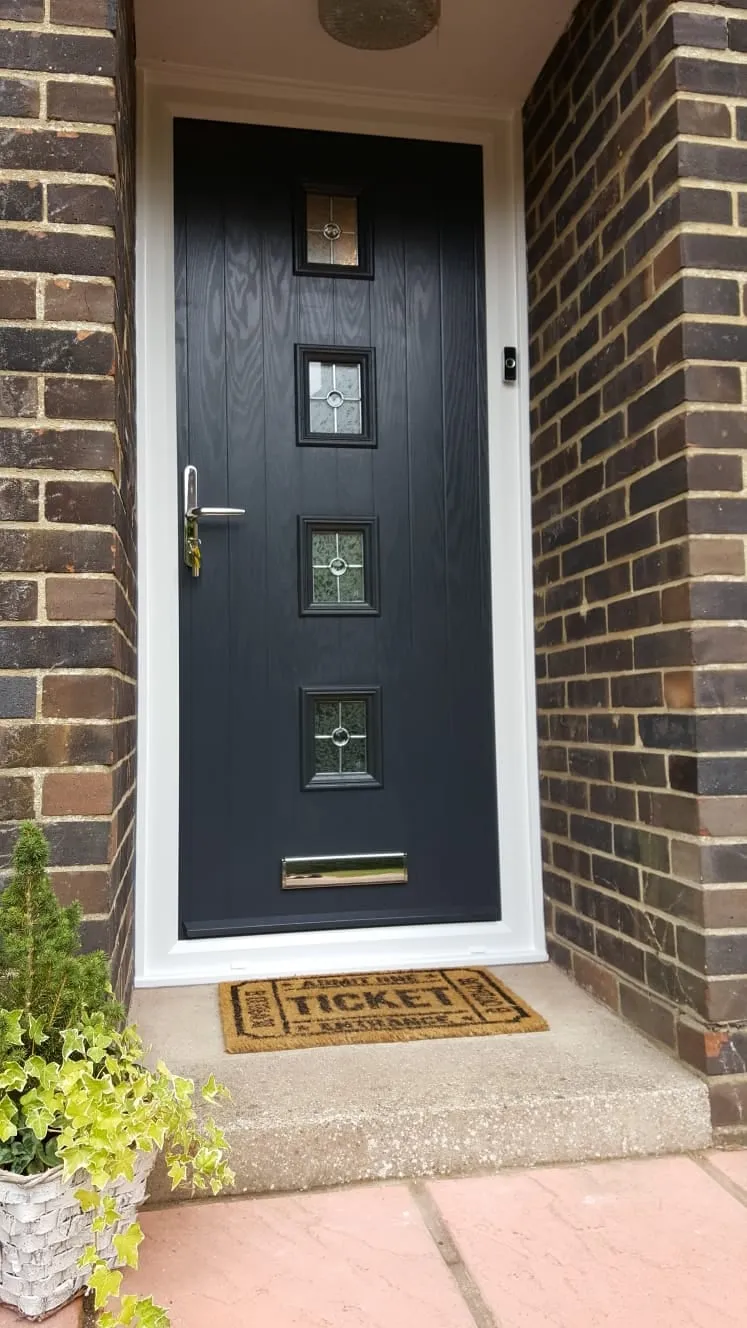 Anthracite grey composite door with leaded glass panels Everglaze Window Solutions Portsmouth