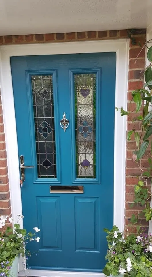 Teal composite front door with glazed panel Everglaze Window Solutions Portsmouth